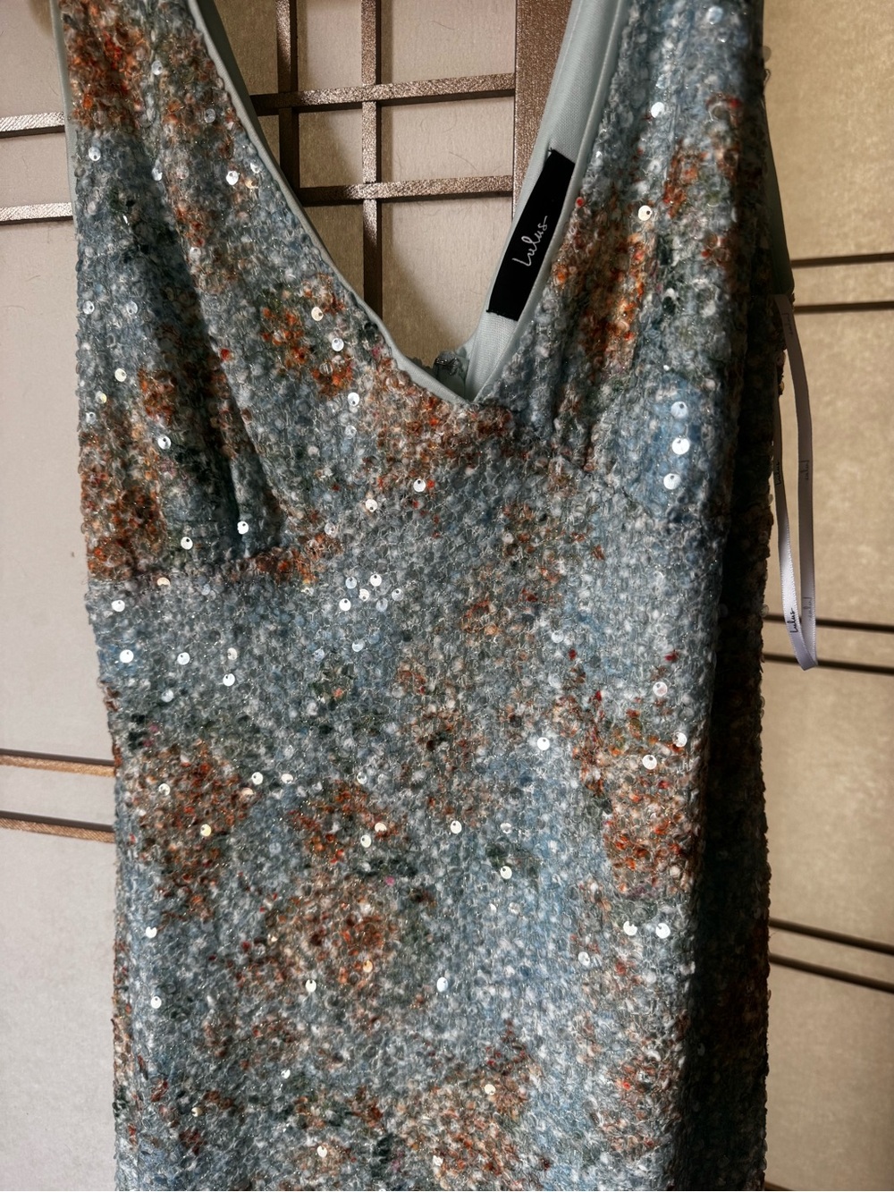 🩵LULU’s Sequin Embellished V-Neck Maxi Dress in Light Blue and Rose Gold - Picture 3 of 10